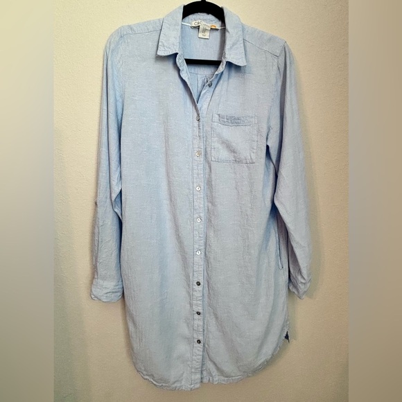 C&C California Light Blue Linen Blend Midi Shirt Dress Size Medium - Picture 1 of 12